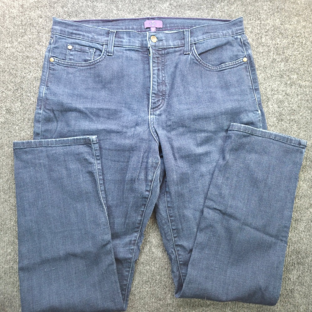 NYDJ Marilyn Straight Leg Jeans Women 14 Blue Denim Stretch Lift Tuck High Rise